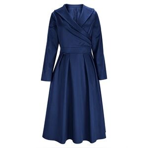 MOOYIUS Vintage-Inspired Satin Midi Dress Gown Draped Shawl Collar - Size XL NWT